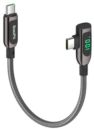 SOOPII Cavo USB C a USB C ad angolo retto da 100W con display LED, cavo caricabatterie USB C PD intrecciato in nylon in lega di zinco da 0,3 m per lPhone 15,MacBook Pro, Galaxy S23
