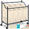 KESSER® Wäschekorb Wäschesammler Wäschesortierer mit 4 abnehmbaren Stofftaschen | 4 Fächer x 35 Liter | Wäschebox mit 12 Waschhinweisen 360° Rollen mit Bremse Wäsche-Sortiersystem Wäschewagen Beige