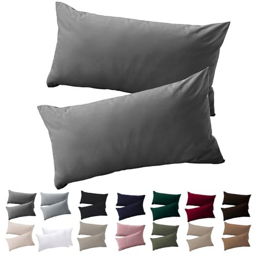 Soifox Kissenbezug 40x60 2er Set - Anthrazit kopfkissenbezug Für Kissen 40 x 60 cm 100% Mikrofaser Resistent und Hypoallergen Kissenbezüge mit Reißverschluss