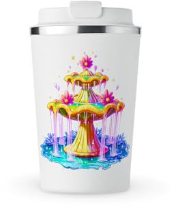 MAXIKIWI - Insulated Double Walled, Leakproof Stainless Steel Mug, Coffee or Tea Travel Tumbler with Lid, Keep Drinks Hot and Cold - Magical Fountain Watercolor - 350ml