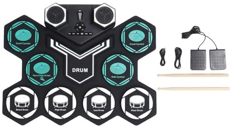 Roll-Up E-Drum-Kit, E-Drum-Set Simulation Sound USB Wiederaufladbar Silikon Roll-Up Drum Übungspad mit Fußpedal