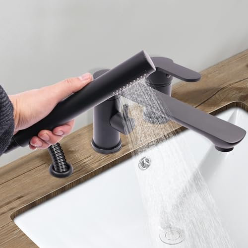 Lot de 3 robinets de baignoire à 3 trous, mitigeur pour baignoire, avec douchette à main, noir
