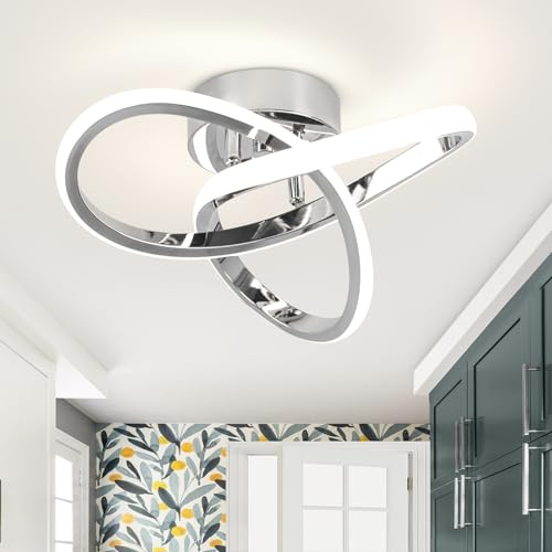 Modern Ceiling Lights LED Chrome Silver 25cm 22W Natural Light 4500K | Curved Small Hallway lamp Modern Ceiling Lights fixture LED for Aisle Hallway Bedroom Living Room Entryway Kitchen - 25cm