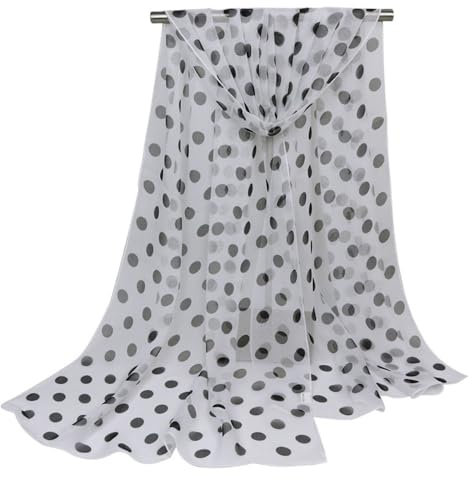 Punkte Georgette Schal Damen - Halstuch Tuch, Scarf 160x50cm, Lang Weich Schal Stola für Abendkleid, Bräute Brautjungfern Hochzeit, Festlich, für Frühling Sommer Ganzjährig, Weiß