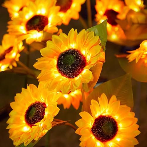 Solar Blumen Sonnenblumen für Außen Garten 4 Stück 3 Blume Solarleuchten für Außen Solarleuchten Garten IP65 Wasserdichte Gartenbeleuchtung für Gartendekoration Rasenblumenbeete Feldwege.
