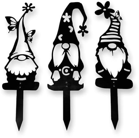 Set of 3 Silhouette Gnome Stakes
