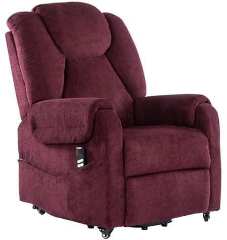 Sime DK-2 relaxsessel elektrisch 2 Motoren, unabhängig verstellbares Rückenlehnen-Fußteil 4 Räder bewegen den Benutzer Flauschige unverformbarer Sitz Premium-Stoff seniorensessel Rot