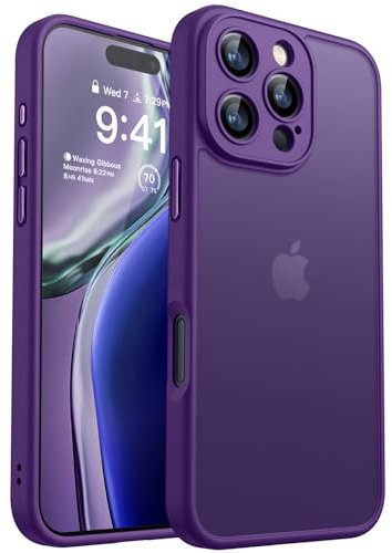 CANSHN Matte for iPhone 16 Pro Case, Upgraded [Full Camera Protection] [Translucent Matte] Shockproof Protective Phone Case for iPhone 16 Pro 6.3 - Deep Purple