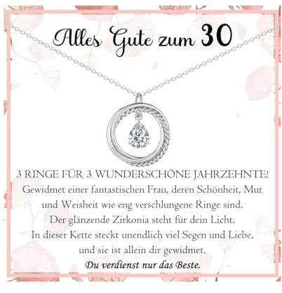PDTU Geschenk 30 Geburtstag Frauen, Zirkonia Halskette Geschenk zum 30. Geburtstag Frau, Geburtstagsgeschenk für Frauen Frau Freundin Kollegin Mama Tante Tochter Enkelin Nichte Schwester