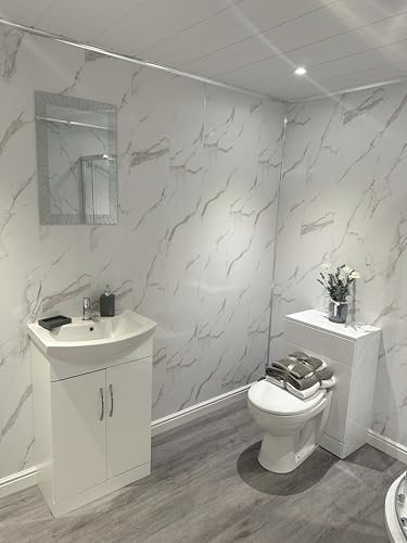 DBS Bathrooms White Marble 8mm PVC Bathroom Wall Panels, Shower Wet Wall, Kitchen Cladding (12 Panels)