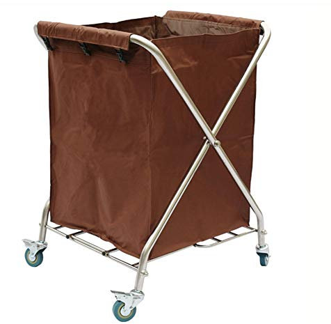JFNHUTL Utility Carts Foldable X-Type Liner Sorter Service Cleaning Rolling Trolley for Laundry Room Hotel Home