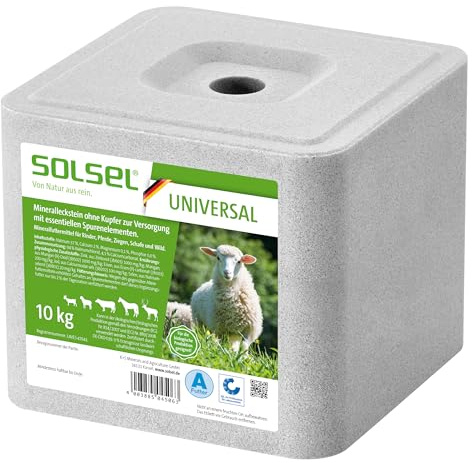 SOLSEL Leckstein UNIVERSAL 10kg ohne Kupfer | Mineralfuttermittel für Rinder Pferde Ziegen Schafe Wild | Hochwertige gesunde Mineralquelle