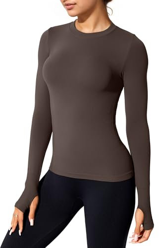 JTSONN Sportshirt Damen Langarm Gym T-Shirt Laufshirt mit Daumenloch Kompressionsshirt Langarmshirt Damen Sport Leicht Yoga Fitness Oberteil Atmungsaktives Workout Shirts