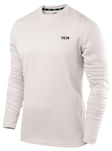 TCA Element Mens Athletic Sports Shirt – Lightweight Breathable Long Sleeve Gym & Running Top - White, S