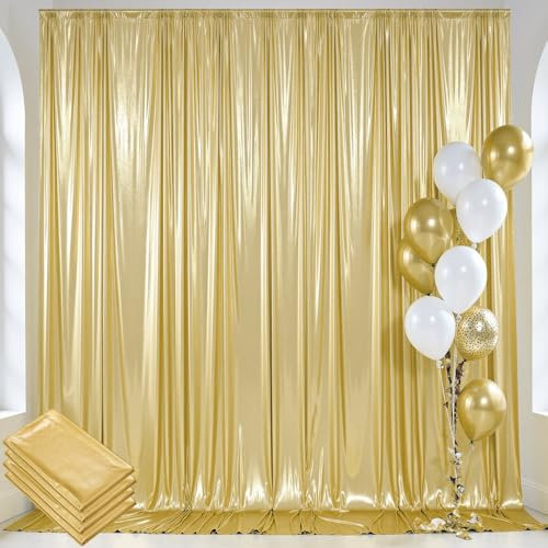 Faltenfreier goldener Pailletten-Hintergrund, Vorhang für Partys, dick, glitzernd, Hochzeitsdrapierhintergrund, 4 Paneele, 1,5 x 3,6 m, schimmernd, für Abschlussfeier, Fotografie, Hintergrund, 6 x 4,3