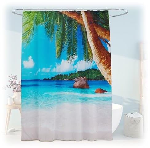 Relaxdays Duschvorhang Tropical, Bad Vorhang 180x200, Anti-Schimmel, waschbar, 12 Ringe, Badewannenvorhang, Mehrfarbig