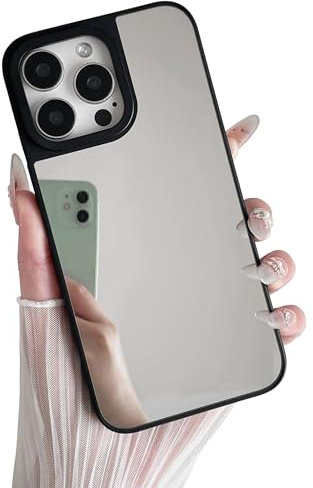 ZTOFERA Case for iPhone 15 Pro Max, Luxury Mirror Makeup Case Clear Bright Back Soft TPU & Hard PC Slim Case, Full Camera Protective Shockproof Anti-Scratch Cover for iPhone 15 Pro Max 6.7- Black