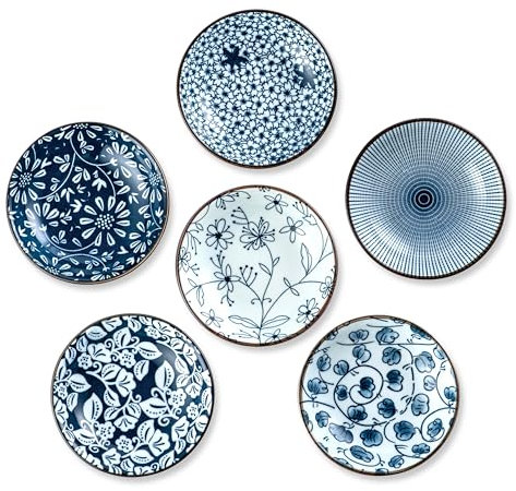 Besmeety Keramik 6x Dipschalen Set, Dip Schälchen, Sojasauce Schälchen, Servierschalen Set, Snackschalen, Sushi Set, Saucenschälchen (2, 10.3cm)