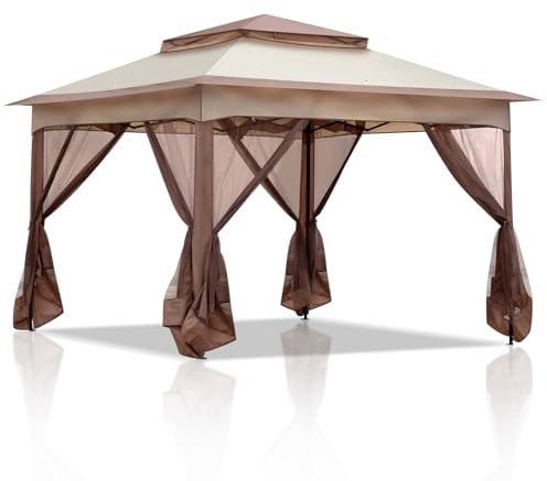 Bonnlo 3.3m x 3.3m Gazebo with Mosquito Netting Sides, Garden Heavy Duty Pavilion Canopy Tent, Waterproof Metal Pergola for Wedding Event