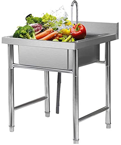 SdaryWare Fregadero de Cocina Independiente, Fregadero Industrial de un Solo tazón con Grifo para Fregadero, estación de Trabajo de Metal, Duradero, fregaderos de Acero inoxid(50 centímetros)