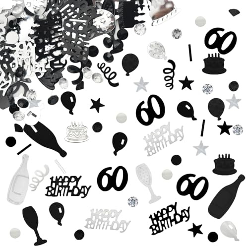 60 Konfetti Deko Geburtstag 60 Geburtstagsdekoration Tischdeko Geburtstag dekoration Confetti 60. Streudeko Schwarz Silber Frauen Männer