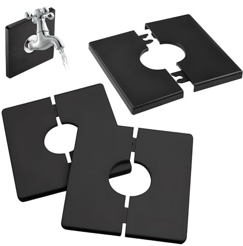 3 Pièces Rosace Mitigeur Douche Cache Tuyaux Carrés, Plastique ABS Carré Rosace Robinet Cache-tuyaux Carrés Autocollants Cache Tuyau Pour Tuyau De Douche De 28 MM De Diamètre (Noir)
