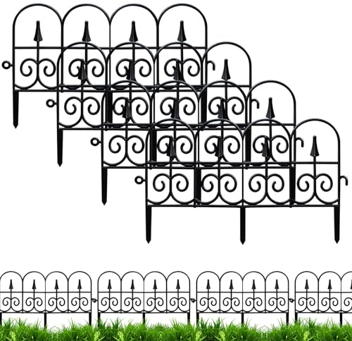Gartenzaun Steckzaun Kunststoff, 4 Stück Rasenkante Kunststoff Beeteinfassung Gartenzaun zum Stecken Beetbegrenzung Flexible Blumenbeet Umrandung Gartenpalisade für Garten, Höhe 30 cm (Schwarz-4pcs)
