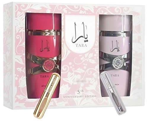 Pack Edición Aniversario Perfume Mujer | Yara & Yara Candy | De 100 ml | Perfumes De Mujer Sofisticado | Con Fragancia Dulces Y Florales | Con 2 Atomizadores De Regalo | Alta Duración