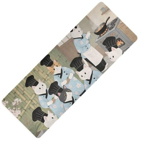 Japanische Katze, bedruckt, Yoga, dick, 1 mm, rutschfest, mit Tragetasche, 180,3 x 66 cm