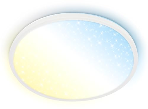 BRILONER - LED Panel mit Fernbedienung, dimmbar, Sternenhimmel, CCT warmweiß bis kaltweiß, LED Lampe, Deckenleuchte, Wohnzimmerlampe, Küchenlampe, Deckenbeleuchtung, Flurlampe, 37,5x4,5 cm, Weiß