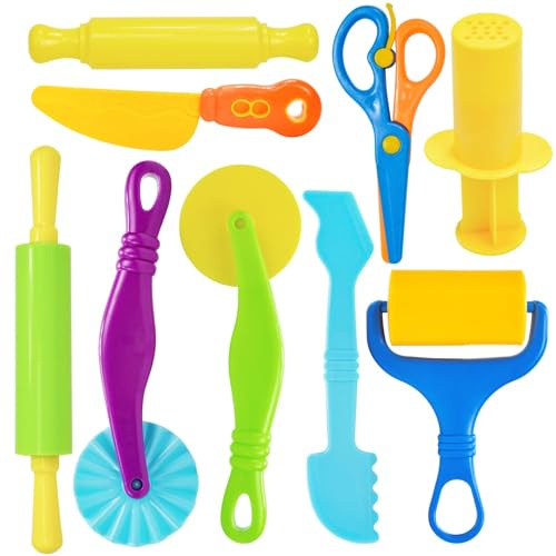 ZephyrHome 9-teiliges Plastilin-Werkzeug. Neun Werkzeuge mit unterschiedlichen Funktionen. Zum Formen von Knete, Ton und Sand. Sicheres, stumpfwinkliges Design. Bunte, handgemachte Geschenke.