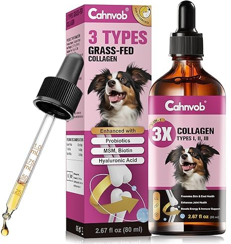 Collagene Liquido Premium per Cani e Gatti - Idrolizzato da Animali allevati a erba - Supporto Nutrizionale Naturale per Articolazioni, Anca, Pelle e Pelo