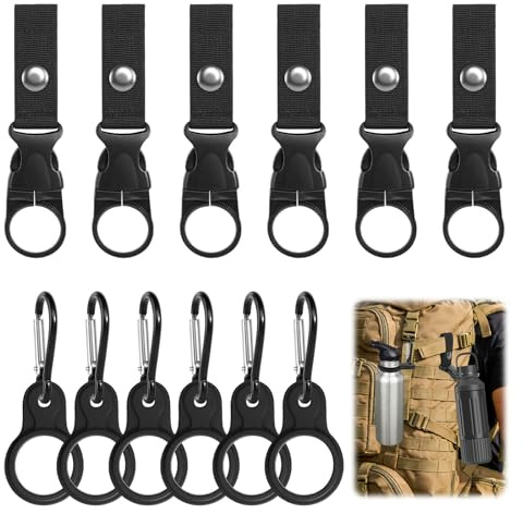 VUTYNKO 12 Stück Flaschenhalter Gürtel Schwarz, Nylon Gürtel Flaschenhalter Clips Tasche Water Bottle Holder, Flaschenhalter Karabiner Set Outdoor Wasserflaschen Schnallen Halter