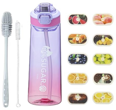 Gourde Sport,avec Lot de 10 capsules aromatiques pour bouteille d'eau,Pods parfumés pour eau aromatique 0 sucre, Sans BPA,700ml bouteille d'eau étanche, pour gym,Camping et randonné (Style 7)