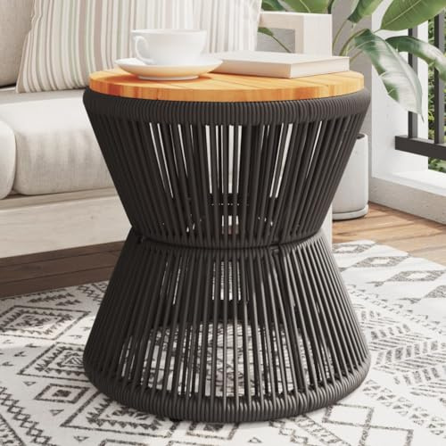 HFXHIJXQ Table basse noire Ø 45 cm, bois d'acacia, structure en acier, hauteur 44 cm, plateau de 3 cm, moderne, robuste