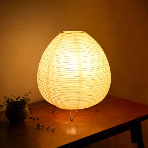 Kreative Papier Tischlampe, 21x23cm Reispapier Lampenschirm, Nachttischlampe mit E14 Fassung, Schalten und Glühbirne, Nachtlicht, Art Stimmungslicht für Schlafzimmer Wohnzimmer Restaurant, Weiß