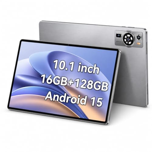 UXD Tablet PC Android 10,1 pollici, Android 15 Tablet con 16 GB RAM + 128 GB ROM, 4G LTE Tablet con tastiera, WiFi 6, batteria 8000 mAh, Bluetooth, USB-C, display IPS, Tablet Computer per