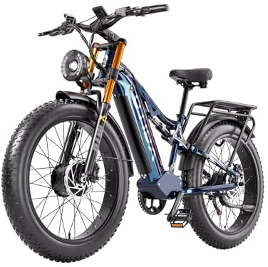 OTIDA Doppelter Motor 240 N.m E Bike Herren Damen Elektrofahrrad, Ebike 52V 20Ah(1040Wh) Akku bis 120km, 26x4 Zoll Electric Bike 7-Gang Getriebe mit LCD-Display Vollfederung E Fahrrad, S26