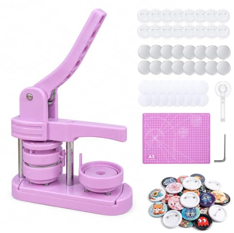 Buttonmaschine 58 mm, Button Badge Maker, Manuelle Buttonpresse Set, DIY Badge Press Machine, inkl. 100 Zubehör & Kreisschneider, für Menschen, Kinder DIY Geschenke Pin Maker