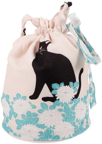 OSOLADY Borsa a Sacco Giapponese Stile Kimono Porta Cosmetici Versatile in Stoffa Beige Design Unico e Rifiniture Pregiate per Donna alla Moda
