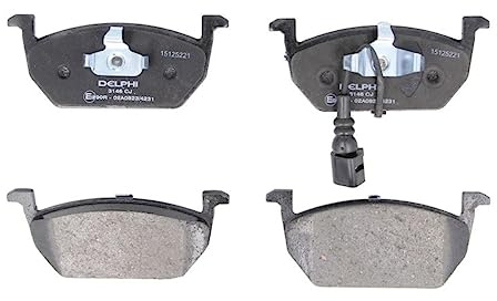 DELPHI LP3146 Bremsbelagsatz Bremsbeläge Vorne mit Verschleißwarnkontakt ohne Zubehör Kompatibel mit VW Golf 7 Schrägheck 5G1, BQ1, BE1, BE2 | Kompatibel mit: AUDI A3, A3 Cabriolet, A3 Limousine, A3 Sportback, SEAT LEON, LEON Kasten/Schrägheck, LEON SC, LEON ST