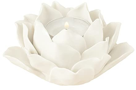 Portacandele in ceramica a forma di petali di loto, decorazione per la casa e il tavolo (bianco)