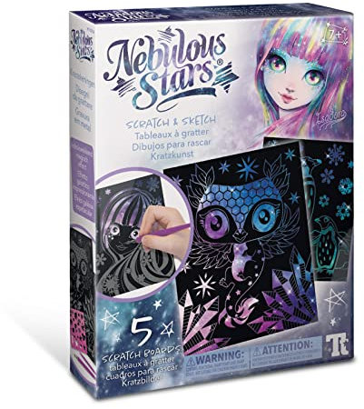 Nebulous Stars Kreativset Kratzkunst, mit 5 Kratzbildern, 2 Kratzstiften und 21 Motivschablonen, für Mädchen ab 7 Jahre, als Geschenkidee