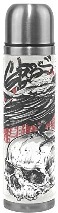 Eslifey Bouteille isotherme en acier inoxydable avec tête de mort
