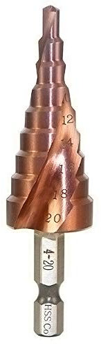 Meichoon Step Drill Bit 4-20mm M35 HSS-Co Spiral Groove Hex Shank, Multi-Functional Drilling Tool HSS Cobalt Counterbore Hole Cutter for Wood Stainless Steel Cutting DC1602