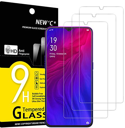 NEW'C 3 Piezas, Protector Pantalla para OPPO Reno Z, OPPO Reno R15X, Cristal templado Antiarañazos, Antihuellas, Sin Burbujas, Dureza 9H, 0.33 mm Ultra Transparente, Ultra Resistente