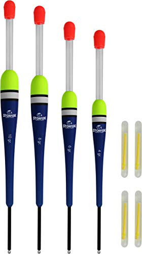 Storfisk fishing & more 4er Set Knicklichtposen Laufposen Blau inkl. 4 Knicklichter zum Nachtangeln, Schnurlauf außen, Tragkraft Posen:Set