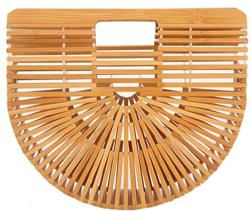 Ruler Truth Damen-Handtasche aus Bambus, handgefertigte Strohtasche, Tragetasche aus Bambus, natürliche Korbtasche für Sommer und Strand, Beige (Originalfarbe), Small