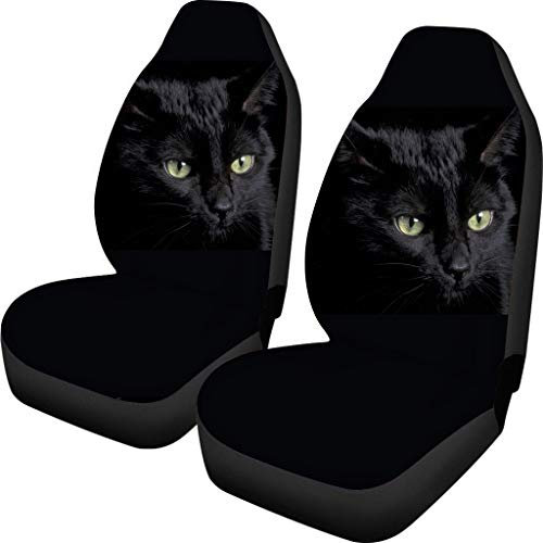 Showudesigns Vordersitzbezug mit Katzen-Motiv, vollständiges 2er-Set – Autositzschoner, Universalgröße, passend für die meisten Limousinen, LKWs, SUVs, Vans, schwarz