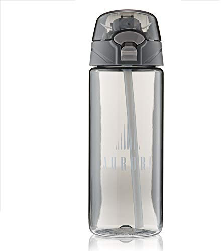 AUR 500ml Transparent Plastic Water Bottle with Straw | Sports Cap, Lock Lid, BPA-Free Tritan | Reusable Leakproof Bottle with Carry Loop for Gym, Office, Travel – Grey